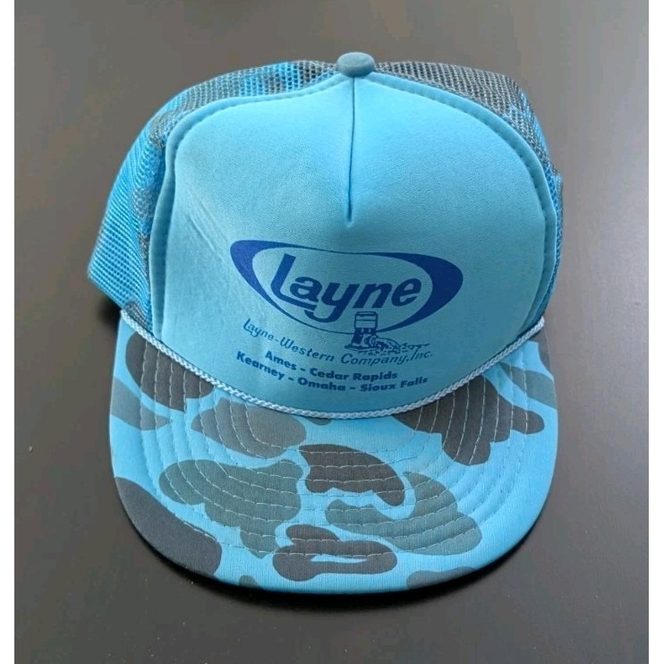 Vintage LayneWestern Company Camo Mesh Trucker Hat Nissin Snapback